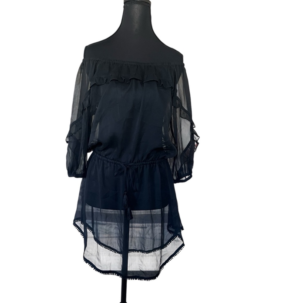 Victoria’s Secret Black Sheer Off-Shoulder Ruffle mini dress size S